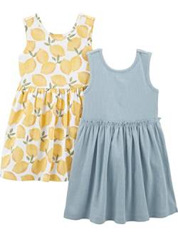 Simple Joys by Carter's Mädchen Short-Sleeve and Sleeveless Dress Sets, Pack of 2 Playwear-Kleid, Staubblau/Weiß Zitrone, 5 Jahre (2er Pack) von Simple Joys by Carter's