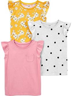 Simple Joys by Carter's Mädchen Short-Sleeve and Tops, Pack of 3 T-Shirt, Gelb Blumen/Grau Tupfen/Rosa, 5-6 Jahre (3er Pack) von Simple Joys by Carter's