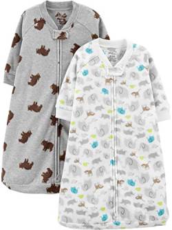 Simple Joys by Carter's Unisex Baby 2-Pack Microfleece Long-Sleeve Sleepbag Tragbare Decke, Grau Meliert Bär/Weiß Waldtiere, 3-6 Monate (2er Pack) von Simple Joys by Carter's