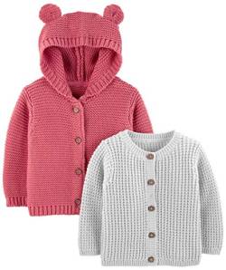 Simple Joys by Carter's Unisex Baby 2-Pack Neutral Knit Sweaters Cardigan Sweater, Grau/Rot, 12 Monate (2er Pack) von Simple Joys by Carter's