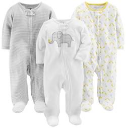 Simple Joys by Carter's Unisex Baby 3-Pack Neutral Sleep Play Infant-and-Toddler-Bodysuits, Hellgrau Ministreifen/Weiß Elefant/Giraffe, Frühchen (3er Pack) von Simple Joys by Carter's