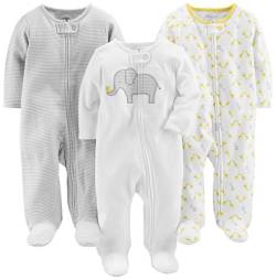 Simple Joys by Carter's Unisex Baby 3-Pack Neutral Sleep and Play Kleinkind-Schlafanzüge, Hellgrau Ministreifen/Weiß Elefant/Giraffe, 6-9 Monate (3er Pack) von Simple Joys by Carter's