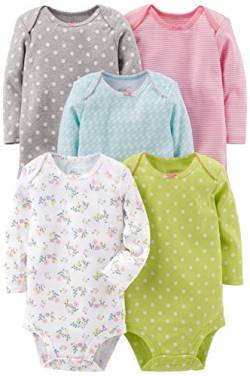 Simple Joys by Carter's Unisex Baby 5-Pack Long-Sleeve Bodysuit Body, Lindgrün/Hellblau/Rosa, Frühchen (5er Pack) von Simple Joys by Carter's