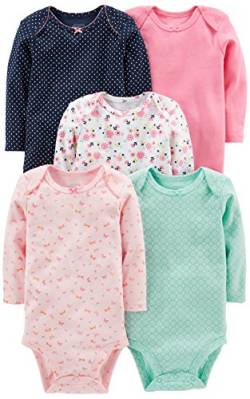 Simple Joys by Carter's Unisex Baby 5-Pack Long-Sleeve Bodysuit Body, Marineblau Punkte/Minzgrün/Rosa/Floral/Schmetterlinge, 0 Monate (5er Pack) von Simple Joys by Carter's