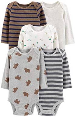 Simple Joys by Carter's Unisex Baby Long-Sleeve Bodysuit Pack of 5 Body, Bär/Streifen/Waldtiere, 18 Monate (5er Pack) von Simple Joys by Carter's