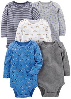 Simple Joys by Carter's Unisex Baby Long-Sleeve Bodysuit Pack of 5 Body, Blau/Grau/Weiß, 18 Monate (5er Pack) von Simple Joys by Carter's