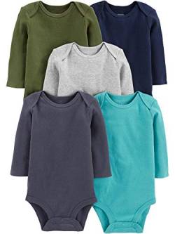 Simple Joys by Carter's Unisex Baby Long-Sleeve Bodysuit Pack of 5 Body, Blau/Grau Meliert/Marineblau/Olivgrün/Verwaschenes Marineblau, 0 Monate (5er Pack) von Simple Joys by Carter's