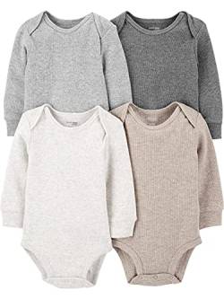 Simple Joys by Carter's Unisex Baby Long-Sleeve Thermal Bodysuits, Pack of 4 Body, Beige/Dunkelgrau/Elfenbein/Grau, 0-3 Monate (4er Pack) von Simple Joys by Carter's