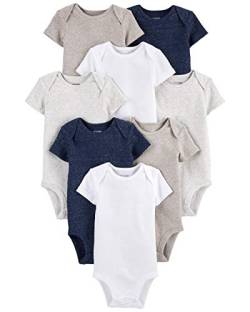Simple Joys by Carter's Unisex Baby Neutral Short-Sleeve Bodysuit Body, Marineblau Heidekraut/Weiß/Haferbeige, 0 Monate (8er Pack) von Simple Joys by Carter's