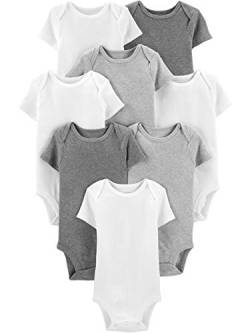 Simple Joys by Carter's Unisex Baby Neutral Short-Sleeve Bodysuit Body, Weiß/Hellgrau Meliert/Mittelgrau Meliert, 0 Monate (8er Pack) von Simple Joys by Carter's