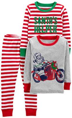 Simple Joys by Carter's Unisex Kinder 3-Piece Snug-Fit Cotton Christmas Pajama Pyjama-Set, Grau Motorrad/Rot Streifen, 2 Jahre (3er Pack) von Simple Joys by Carter's