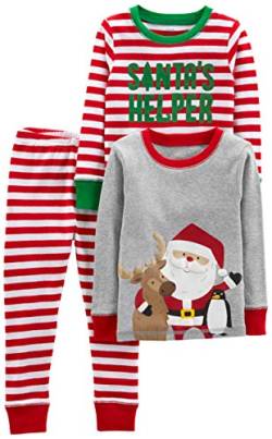 Simple Joys by Carter's Unisex Kinder 3-Piece Snug-Fit Cotton Christmas Pajama Pyjama-Set, Grau Weihnachtsmann/Rot Streifen, 18 Monate (3er Pack) von Simple Joys by Carter's