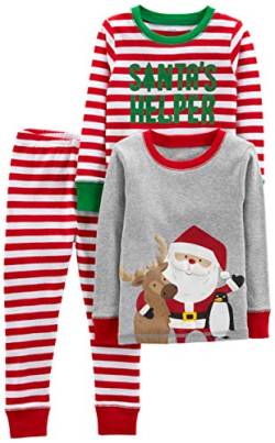 Simple Joys by Carter's Unisex Kinder 3-Piece Snug-Fit Cotton Christmas Pajama Pyjama-Set, Grau Weihnachtsmann/Rot Streifen, 5 Jahre (3er Pack) von Simple Joys by Carter's