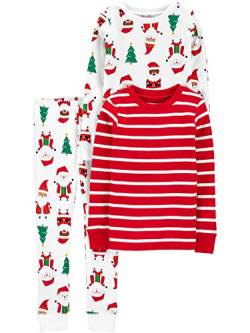 Simple Joys by Carter's Unisex Kinder 3-Piece Snug-Fit Cotton Christmas Pajama Pyjama-Set, Rot Streifen/Weiß Weihnachtsmuster, 6-9 Monate (3er Pack) von Simple Joys by Carter's