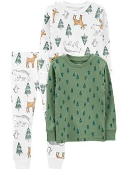 Simple Joys by Carter's Unisex-Kinder 3-Piece Snug-fit Cotton Christmas Pajama Pyjama-Set, Grün Pinie/Weiß Wald, 12 Monate (3er Pack) von Simple Joys by Carter's