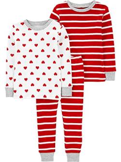 Simple Joys by Carter's Unisex Kinder 3-Piece Snug-fit Cotton Pajama Pyjama-Set, Rot Streifen/Weiß Herzen, 2 Jahre (3er Pack) von Simple Joys by Carter's