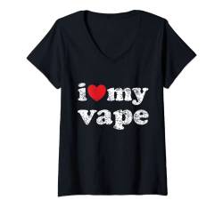 Damen Used-Grunge Abgenutzter Stil I Love My Vape T-Shirt mit V-Ausschnitt von Simple Love Clothing Fashion Design