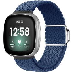 SimpleThings kompatibel mit Fitbit Versa 3/ Versa 4/ Fitbit Sense/Sense 2 Armband, Verstellbare Dehnbare Nylon Sportschlaufe mit Magnetverschluss für Männer Frauen (Blau) von SimpleThings