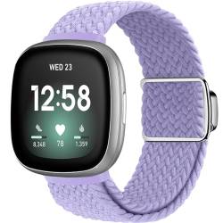 SimpleThings kompatibel mit Fitbit Versa 3/ Versa 4/ Fitbit Sense/Sense 2 Armband, Verstellbare Dehnbare Nylon Sportschlaufe mit Magnetverschluss für Männer Frauen (Lavendelviolett) von SimpleThings