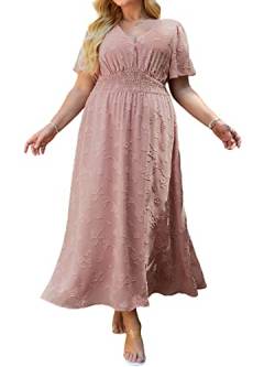 Simplee Damen Übergröße Formelles Hochzeitsgäste-Maxikleid Boho Floral Flowy Umstandskleid, Pink, XX-Large von Simplee Apparel