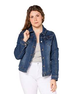 Simply Chic Damen Jeansjacke Große Größen (L-4XL) Übergangsjacke Waschung Effekt Plus Size Denim-Jacke (Dunkelblau (H203-1), 3x_l) von Simply Chic