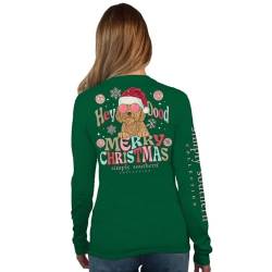 Simply Southern | Hey Dood Merry Christmas | Adrettes und stilvolles Kelly-Langarm-T-Shirt für Damen mit lockerer Passform, Kelly 28, Groß von Simply Southern