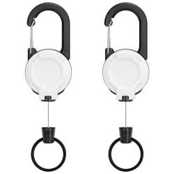 Simpolor Retractable Schlüsselanhänger, 2 Stücke Hochleistungs Metall Schlüsselrolle, Ausziehbarer Schlüsselanhänger mit Extra Starker Stahldraht (Weiß) von Simpolor