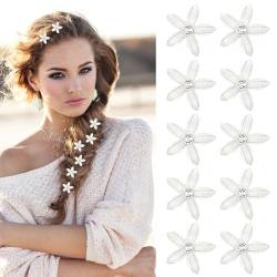 10 Stück weiße kleine Blumen-Haarspangen, Mini-süße Strass-Metall-Haarnadeln für Frauen, Braut-Haarspangen für Mädchen, Hochzeit, Haarschmuck, dekorativ von Simsky