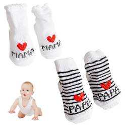 Baby Socken Schuhe, 2 Paar Weiche Stricksocken mit Cartoon Motiv, Ich Liebe Mama + Ich Liebe Papa Rutschfeste Stoppersocken für Kleinkind Mädchen und Jungen von Simsky