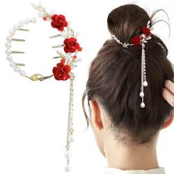Perle Rose Quaste Pferdeschwanz Schnalle - Vintage Metall Haarspange mit Blumen und Pillen - Modischer Haarschmuck für Frauen und Mädchen von Simsky