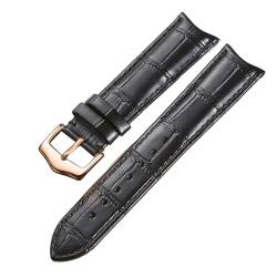SinSed Leder-Uhrenarmband, gebogene Schnittstelle, 19mm, 20mm, 21mm, 22mm, universelles Ersatzarmband, Schwarz-Rosegold, 19mm von SinSed