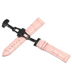 SinSed Uhr Schwarz Uhrenarmbänder Leder 18mm 20mm 22mm 24mm Faltschließe, Pink Schwarz, 16mm von SinSed