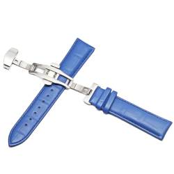 Uhr Schwarz Uhrenarmbänder Leder 18mm 20mm 22mm 24mm Faltschließe, Blau Silber, 16mm von SinSed