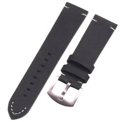 Uhrenarmbänder 18 20 22mm Leder Mann Frauen Vintage Armbanduhr Band Strap Metallschnalle, Schwarzer Silberverschluss, 20mm von SinSed