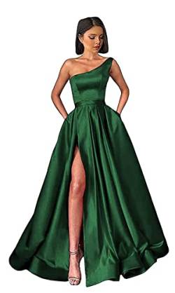 Damen One Shoulder Ballkleider Lange Schlitz Satin A-Linie Formelle Abendkleider Sexy Partykleid von Sincemeet