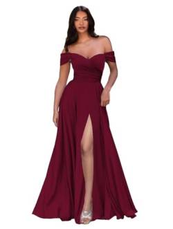 Sincemeet Ballkleider Satin Lang Schulterfreie Elegante Abendkleider Mit Schlitz Meerjungfrau Hochzeit Partei Kleid von Sincemeet