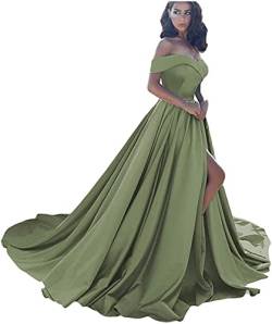 Sincemeet Off Shoulder Satin Prom Dresses,Schulterfreie Satin-Abschlussballkleider Formelle Abendkleider Aus Satin Mit Schlitz Für Damen von Sincemeet