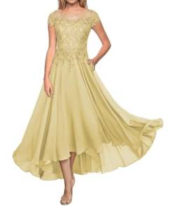 Teelänge Mutter der Braut Kleid Spitze Lang Formal Abendkleid Chiffon Hochzeit Gastkleider für Kurzarm von Sincemeet