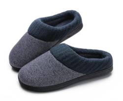 SincereWay Damen Pantoffeln Gemütlich Koralle Fleece Gefüttert Gestricktes Gewebe Kuschelig Weiche Pantoffel Memory-Schaum Hausschuhe Für Draußen Und Drinnen(Dark Blue,3-4) von SincereWay