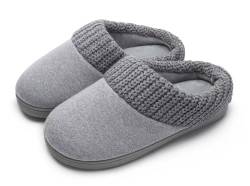 SincereWay Damen Pantoffeln Gemütlich Koralle Fleece Gefüttert Gestricktes Gewebe Kuschelig Weiche Pantoffel Memory-Schaum Hausschuhe Für Draußen Und Drinnen(Grey,3-4) von SincereWay