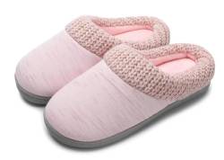 SincereWay Damen Pantoffeln Gemütlich Koralle Fleece Gefüttert Gestricktes Gewebe Kuschelig Weiche Pantoffel Memory-Schaum Hausschuhe Für Draußen Und Drinnen(Pink,11-12) von SincereWay