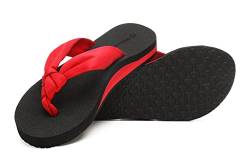 SincereWay Damen Sommer Zehentrenner Stretch Stoff Riemen Sandalen Rutschfest Flip-Flops Mit Fußgewölbestütze(Red,36) von SincereWay