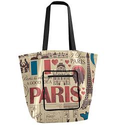 Frankreich Paris Faltbare Schultertasche, wiederverwendbare Einkaufstasche, robuste Schultasche, Einkaufstasche für Fitnessstudio, Arbeit, Reisen von Sinestour
