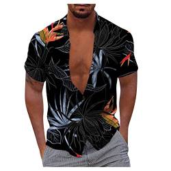 Hawaii Hemd Herren Kurzarm Leinen Hawaiihemden MäNner Hawai Baumwolle Strandhemd Schwarz Shirt,8-Orange,XL von Singular-Point
