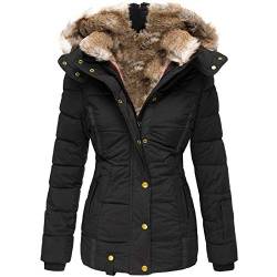 Singular-Point Women's Winter Coat Thicken Warm Puffer Jacket Windproof Removable Elastic Waistband Jacket with Fur Removable Hood teddyfell jacke damen,Schwarz,4XL von Singular-Point