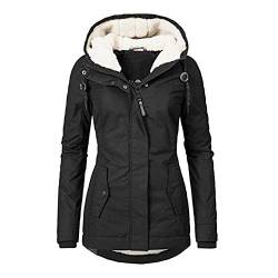 Singular-Point Women's Winter Thicken Jacket Cotton Coat with Removable Hood karierte plüschjacke damen,Schwarz,4XL von Singular-Point
