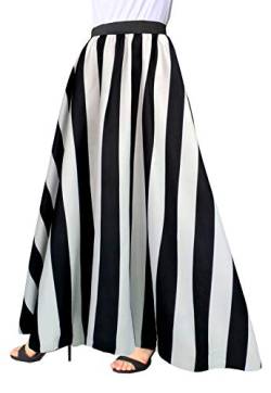 Sinono Damen Chiffon Streifen Maxi Rock Hohe Taille Wischen Boden Röcke, 2-schwarz, X-Groß von Sinono