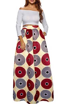 Sinono Damen afrikanisch bedruckter Maxirock ausgestellter A-Linie lange Röcke, schwarz, Mittel von Sinono