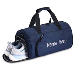 Personalisiert Klassische Sporttaschen,Sporttasche Rucksack mit Name Logo Stickerei,Saunatasche Herren Damen Sporttasche mit nassfach (blau, klein) von Sinseike