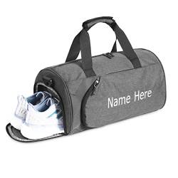 Personalisiert Klassische Sporttaschen,Sporttasche Rucksack mit Name Logo Stickerei,Saunatasche Herren Damen Sporttasche mit nassfach (grau, groß) von Sinseike
